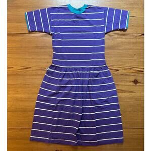 L.L. Bean VTG purple white striped‎ short sleeve flare cotton dress SIZE S